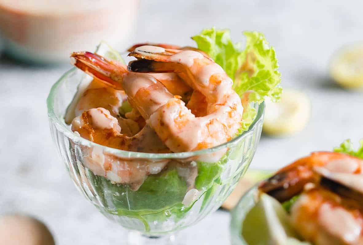 Cream of prawns in small glasses for party